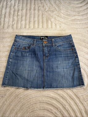 Yes Miss Y2K Denim Blue Washed Denim Mini Skirt with Frayed Hem